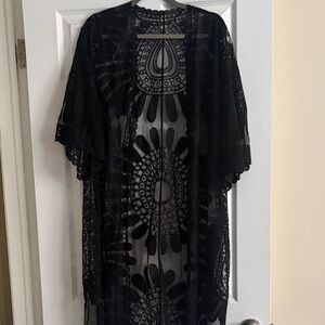 Black Sheer Kimono with Intricate Pattern